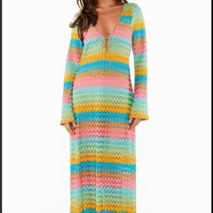 New MUMU Colorful Striped Knit Maxi Dress Beach Coverup